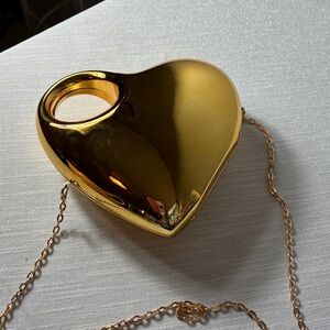 Gold Heart Shaped Acrylic Clutch Valentine’s Day Statement Bag removable chain